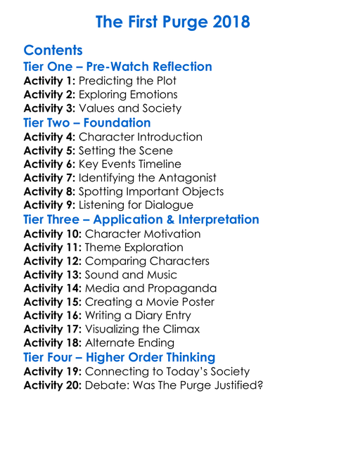 The First Purge 2018 Worksheet Activity Booklet