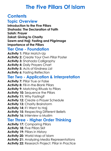 The Five Pillars Of Islam Worksheet Activity Booklet