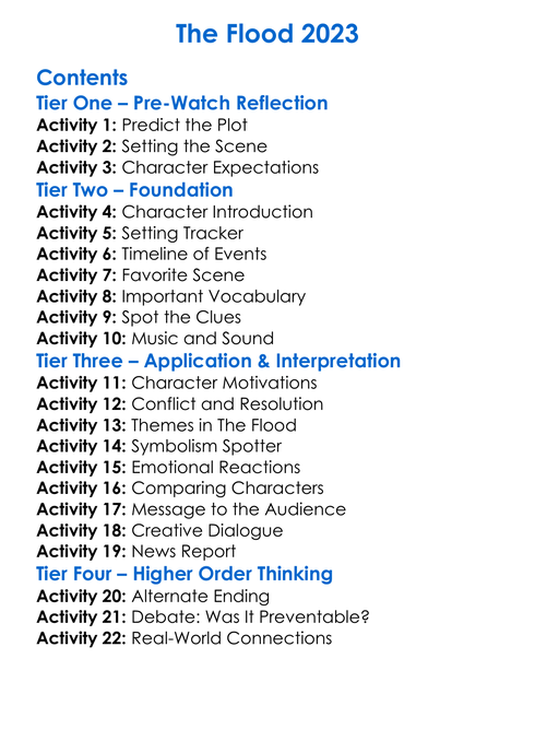 The Flood 2023 Worksheet Activity Booklet