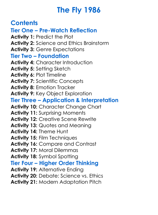 The Fly 1986 Worksheet Activity Booklet