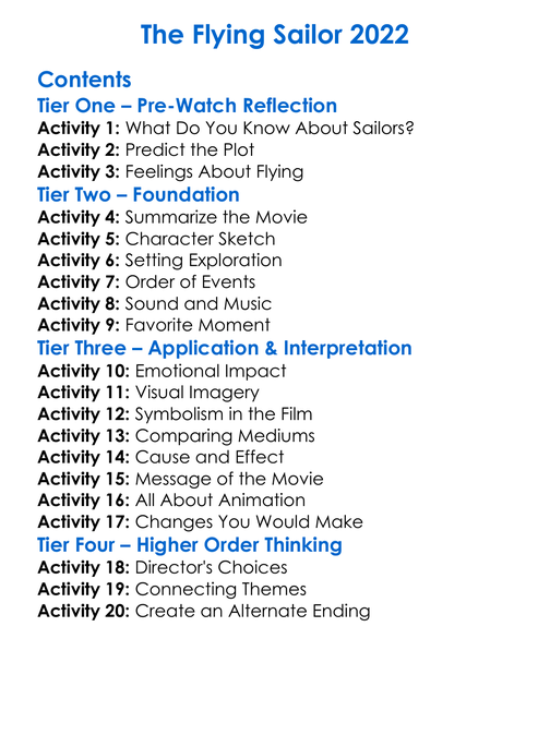 The Flying Sailor 2022 Worksheet Activity Booklet