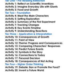 The Food Of The Gods Hg Wells Worksheet Activity Booklet