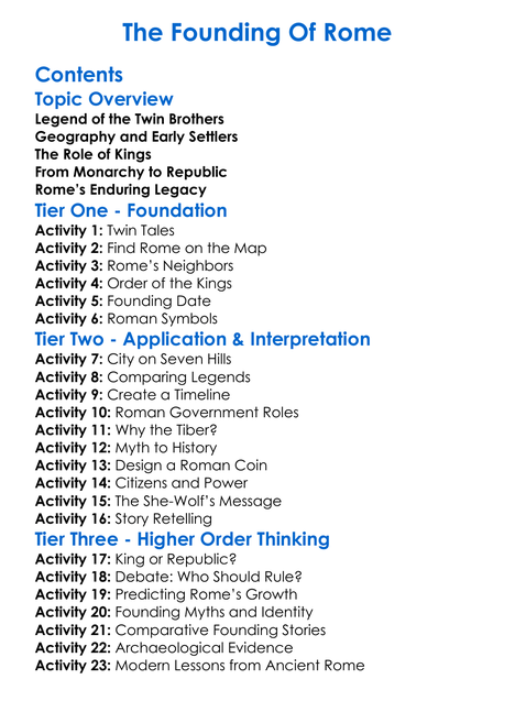 The Founding Of Rome Worksheet Activity Booklet