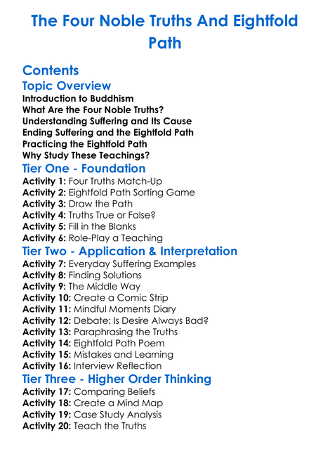 The Four Noble Truths And Eightfold Path Worksheet Activity Booklet