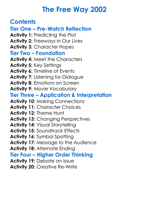 The Free Way 2002 Worksheet Activity Booklet