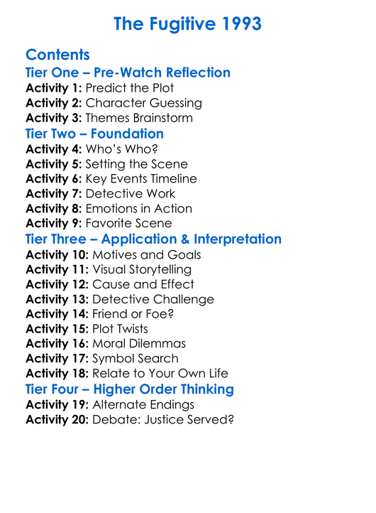The Fugitive 1993 Worksheet Activity Booklet