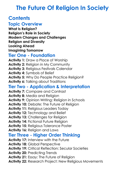 The Future Of Religion In Society Worksheet Activity Booklet