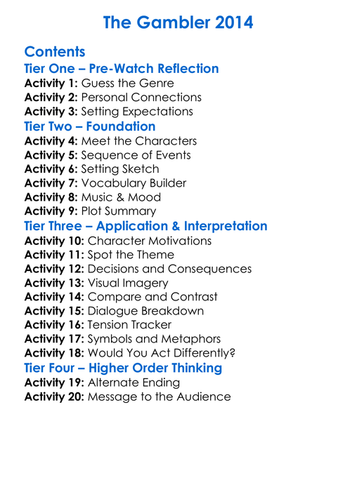 The Gambler 2014 Worksheet Activity Booklet
