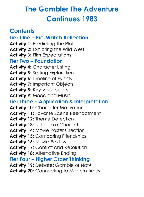 The Gambler The Adventure Continues 1983 Worksheet Activity Booklet