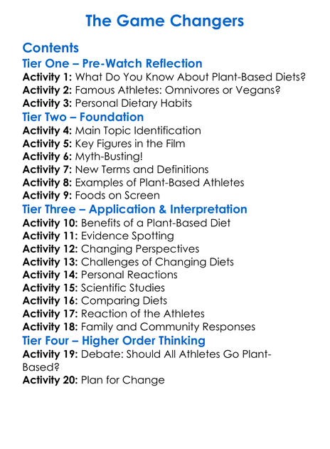 The Game Changers Worksheet Activity Booklet