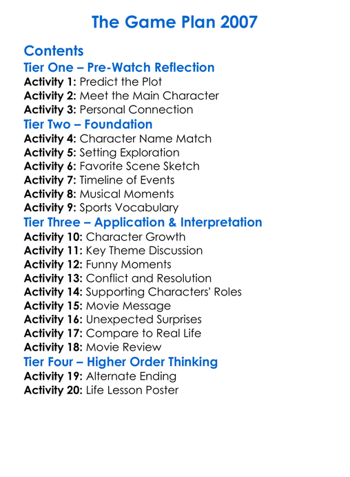 The Game Plan 2007 Worksheet Activity Booklet