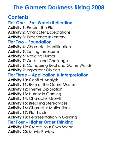 The Gamers Dorkness Rising 2008 Worksheet Activity Booklet