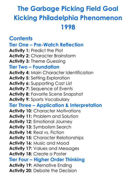 The Garbage Picking Field Goal Kicking Philadelphia Phenomenon 1998 Worksheet Activity Booklet