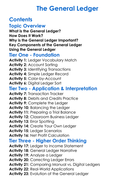 The General Ledger Worksheet Activity Booklet