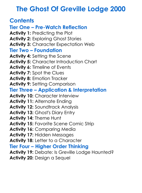 The Ghost Of Greville Lodge 2000 Worksheet Activity Booklet