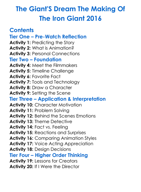 The Giants Dream The Making Of The Iron Giant 2016 Worksheet Activity Booklet