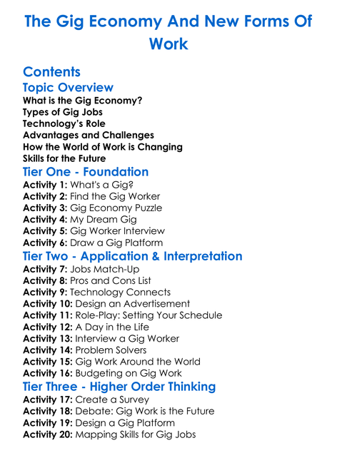 The Gig Economy And New Forms Of Work Worksheet Activity Booklet