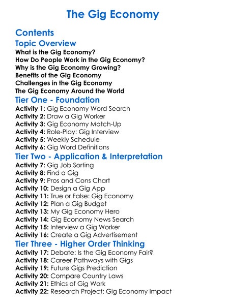 The Gig Economy Worksheet Activity Booklet
