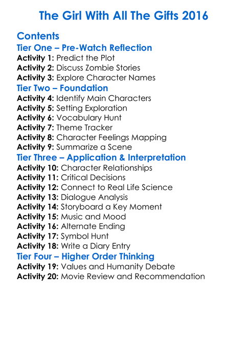 The Girl With All The Gifts 2016 Worksheet Activity Booklet