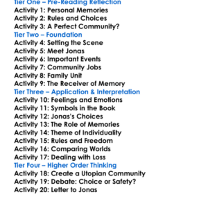 The Giver Lois Lowry Worksheet Activity Booklet