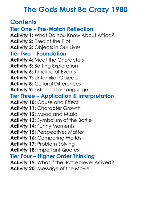 The Gods Must Be Crazy 1980 Worksheet Activity Booklet