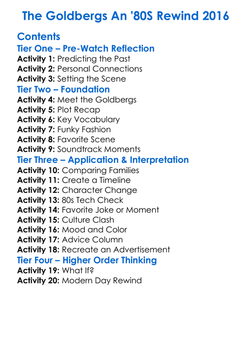 The Goldbergs An 80S Rewind 2016 Worksheet Activity Booklet