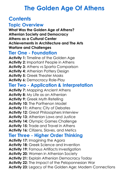 The Golden Age Of Athens Worksheet Activity Booklet