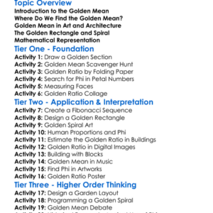 The Golden Mean Worksheet Activity Booklet