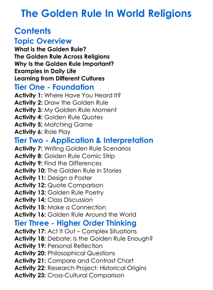 The Golden Rule In World Religions Worksheet Activity Booklet