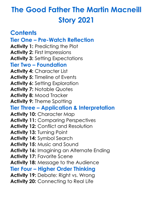 The Good Father The Martin Macneill Story 2021 Worksheet Activity Booklet