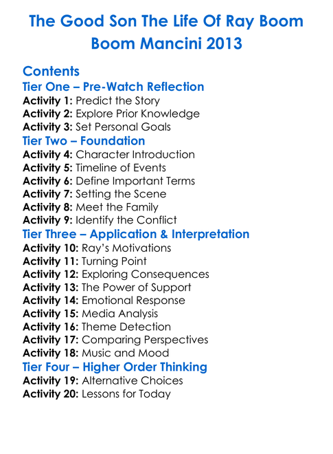 The Good Son The Life Of Ray Boom Boom Mancini 2013 Worksheet Activity Booklet