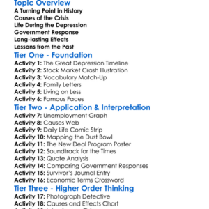 The Great Depression Worksheet Activity Booklet