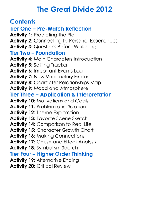 The Great Divide 2012 Worksheet Activity Booklet