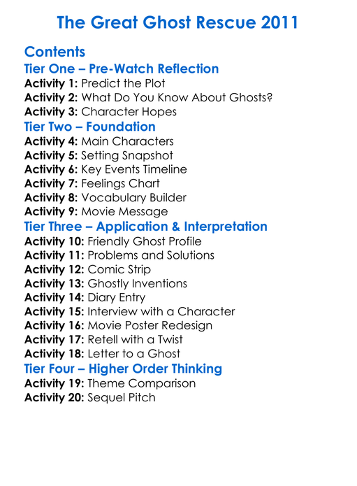 The Great Ghost Rescue 2011 Worksheet Activity Booklet