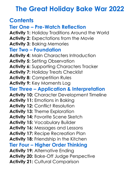The Great Holiday Bake War 2022 Worksheet Activity Booklet