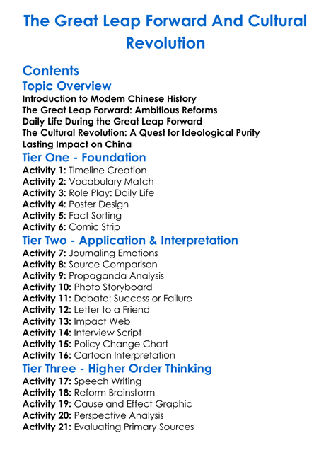 The Great Leap Forward And Cultural Revolution Worksheet Activity Booklet