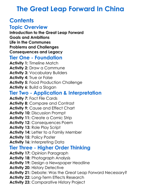 The Great Leap Forward In China Worksheet Activity Booklet