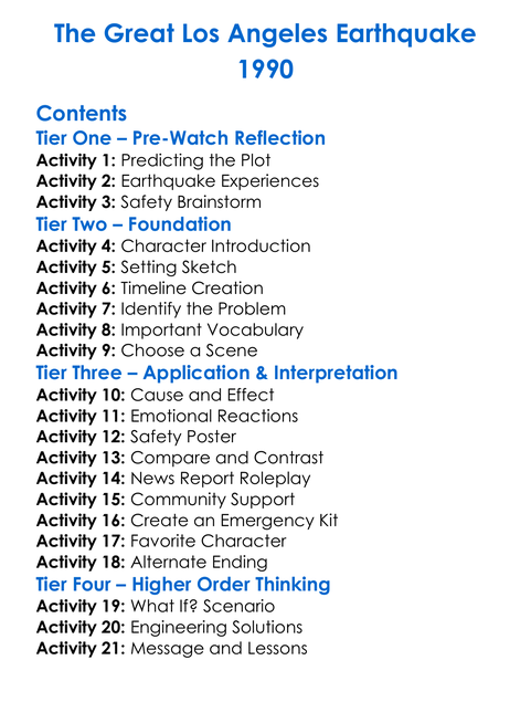 The Great Los Angeles Earthquake 1990 Worksheet Activity Booklet