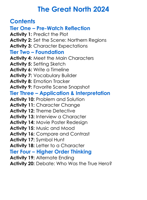 The Great North 2024 Worksheet Activity Booklet