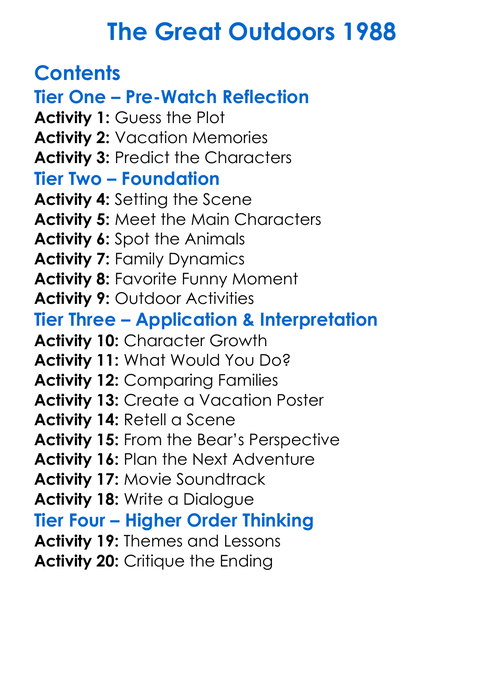 The Great Outdoors 1988 Worksheet Activity Booklet