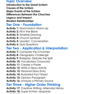 The Great Schism Worksheet Activity Booklet