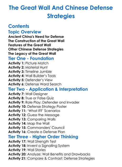 The Great Wall And Chinese Defense Strategies Worksheet Activity Booklet