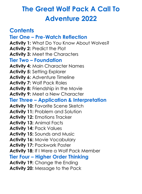 The Great Wolf Pack A Call To Adventure 2022 Worksheet Activity Booklet