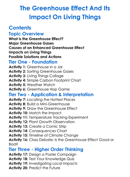 The Greenhouse Effect And Its Impact On Living Things Worksheet Activity Booklet