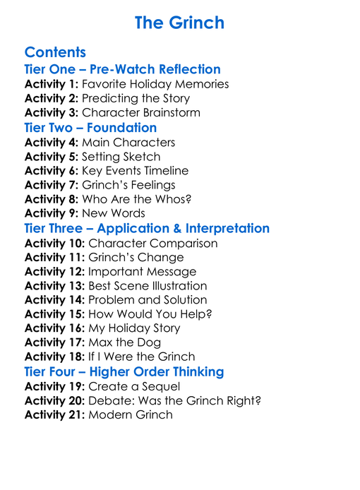 The Grinch Worksheet Activity Booklet