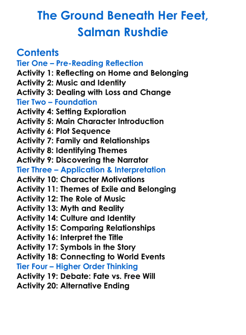 The Ground Beneath Her Feet Salman Rushdie Worksheet Activity Booklet