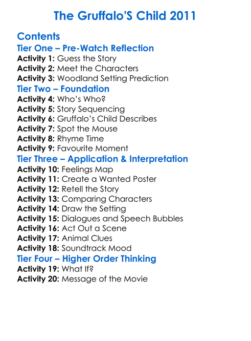 The Gruffalos Child 2011 Worksheet Activity Booklet