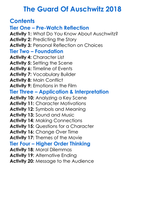 The Guard Of Auschwitz 2018 Worksheet Activity Booklet