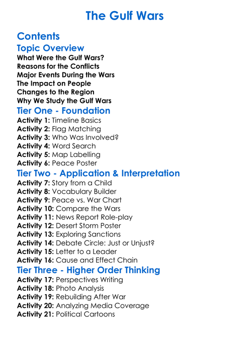 The Gulf Wars Worksheet Activity Booklet