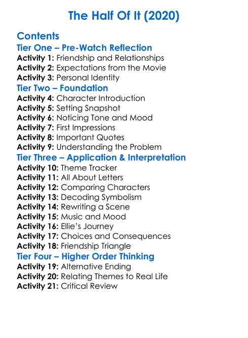The Half Of It 2020 Worksheet Activity Booklet